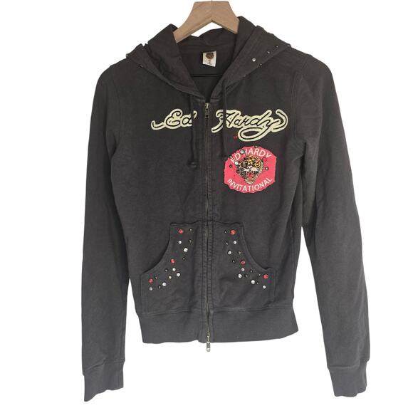 Ed Hardy Tops - Vintage Ed Hardy by Christian Audigier Tiger International Full Zip Hoodie M